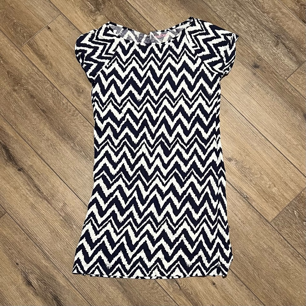 Lilly Pulitzer Dark Blue White Palmer Short Sleeve Mini Dress Size Small